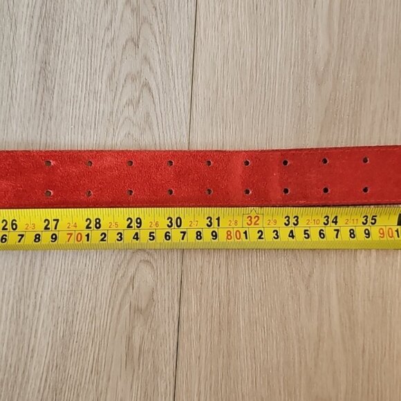 Genuine Red Suede Leather Double Tongue Belt - Picture 7 of 11